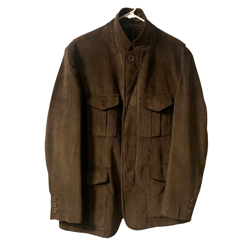 Tasso Elba Men's Rich Brown Corduroy Jacket Size L 42 44 Full Zip Retro Western